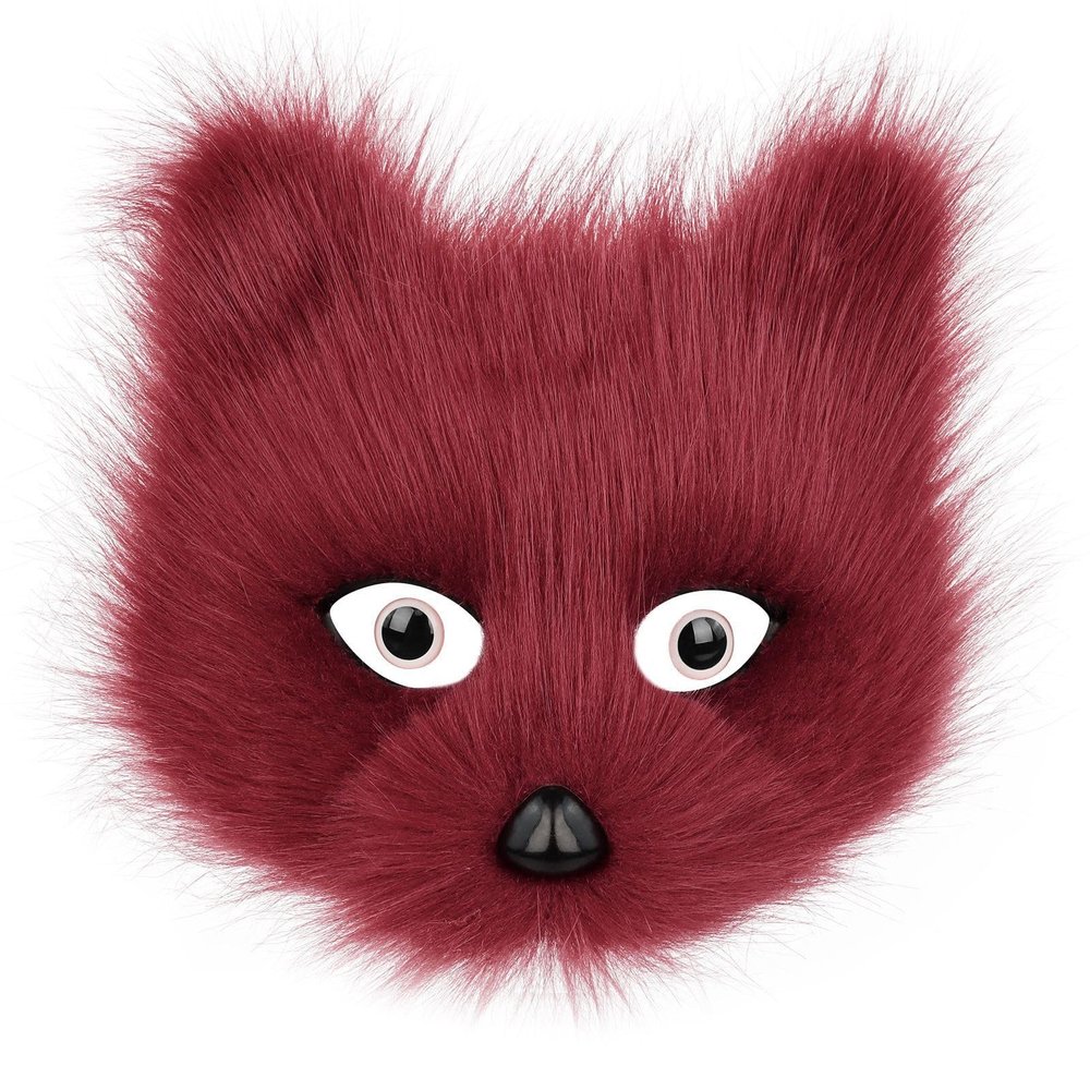 Realistic Fox Mask with Eyes,Half Face Fursuit Fox Mask,Fluffy Therian Cat Wolf Masks for Halloween Birthday Party (Red)