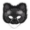 Realistic Fox Mask with Eyes,Half Face Fursuit Fox Mask,Fluffy Therian Cat Wolf Masks for Halloween Birthday Party (Red) view 2