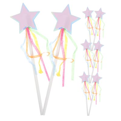 LALADEFIEE 8pcs Star-Shaped Paper Fairy Wands with Ribbon Lightweight Cosplay Props for Birthday Party Stage Performance and Dress-up Games Magical Stick for Adults