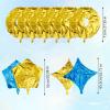 10pcs Gold Blue Cartoon Foil Balloons Kit, Ring Four Pointed Star Five Pointed Star Balloons Gold Ring Cartoon Theme Party Decor for Birthday Carnival Decorations view 2