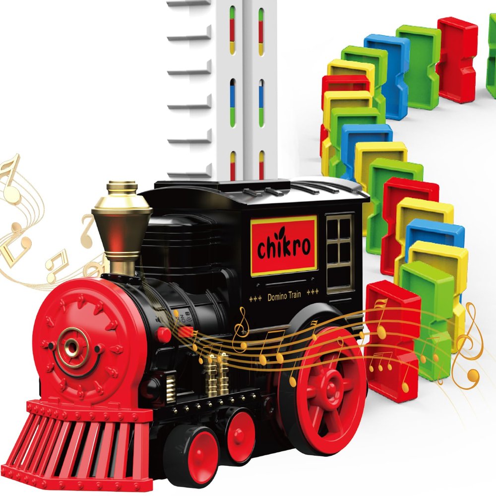 chikro Domino Train Toys Games for Kids - Automated Dominoes-Placing Model Train for Toddlers Age 3-4 Montessori Toys for 3-4 Year Old boy
