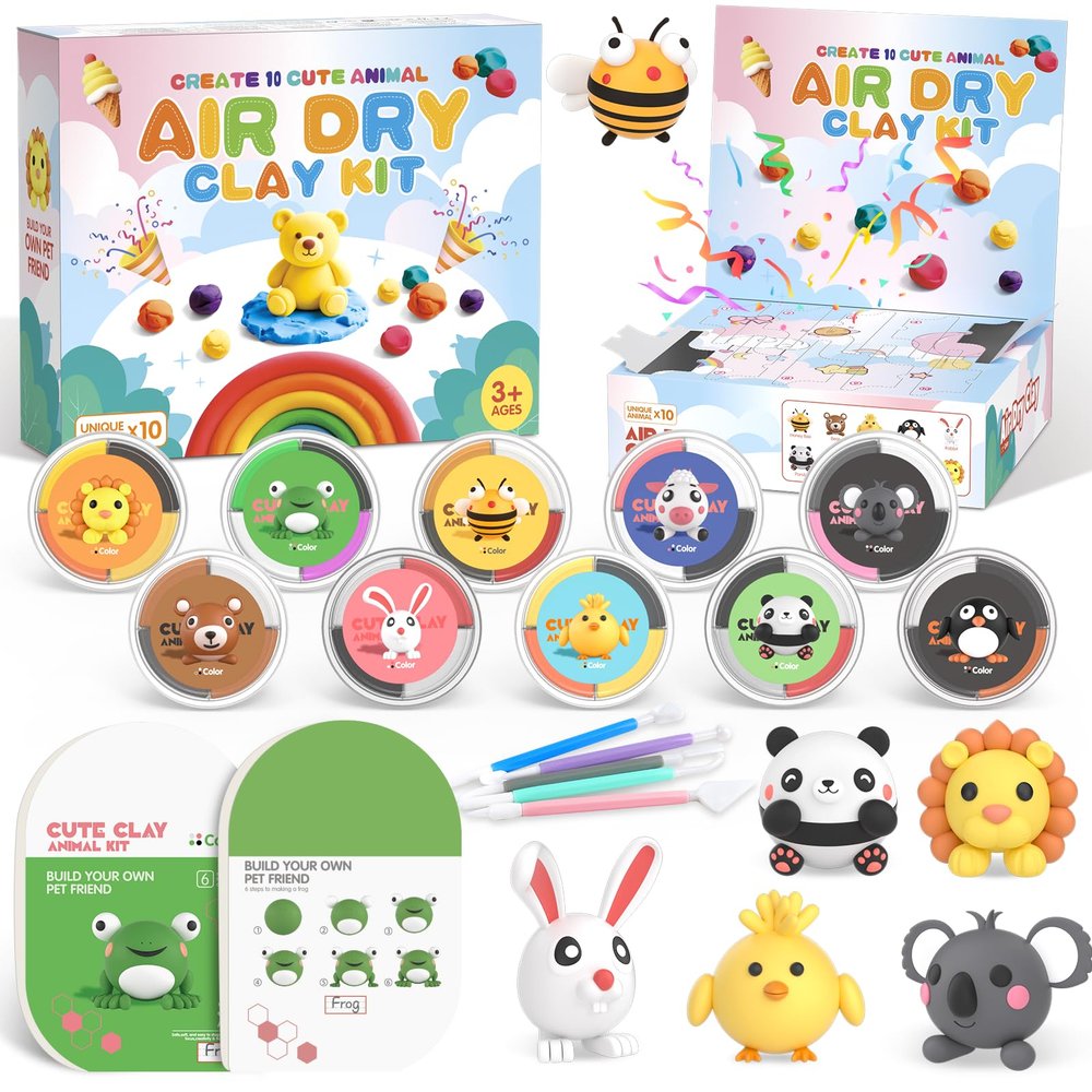 Air Dry Clay Kit for Kids, Modeling Clay for Kids, DIY Model Magic Clay Non-Sticky Soft & Ultra Light with Sculpting Tools, Birthday Christmas Gift for Boys Girls Ages 3 4 5 6 7 8+