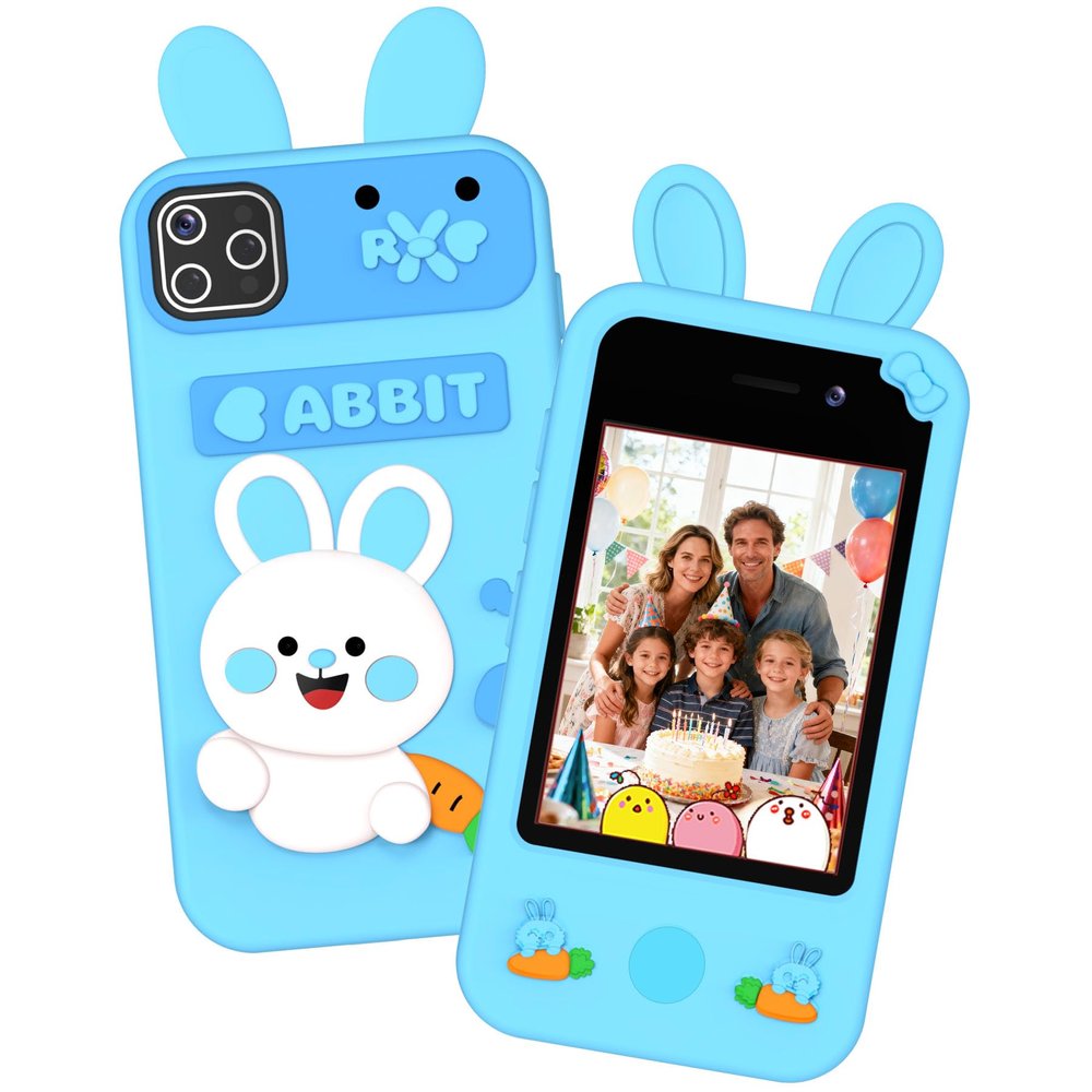 Qvireno Kids Smart Phone Toy, 2.8" Touchscreen Dual Camera Play Phone with 20 Puzzle Games, Educational Toy for Toddlers 3-10, MP3/Story Recorder, Christmas Birthday Gift for Boys Girls (Blue)