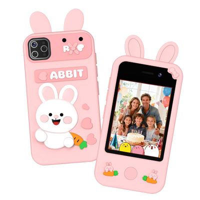 Qvireno Kids Smart Phone Toy, 2.8" Touchscreen Dual Camera Play Phone with 20 Puzzle Games, Educational Toy for Toddlers 3-10, MP3/Story Recorder, Christmas Birthday Gift for Boys Girls (Pink)