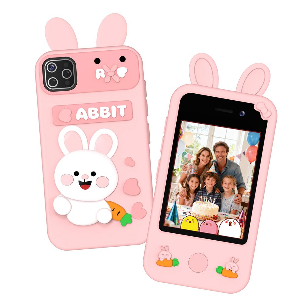 Qvireno Kids Smart Phone Toy, 2.8" Touchscreen Dual Camera Play Phone with 20 Puzzle Games, Educational Toy for Toddlers 3-10, MP3/Story Recorder, Christmas Birthday Gift for Boys Girls (Pink)