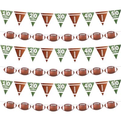 3pcs Football Banner & 3pcs Triangle Flags, Rugby Garland Banners and Triangle Flags Sports Themed Hanging Decorations Supplies for Indoor Outdoor Decor