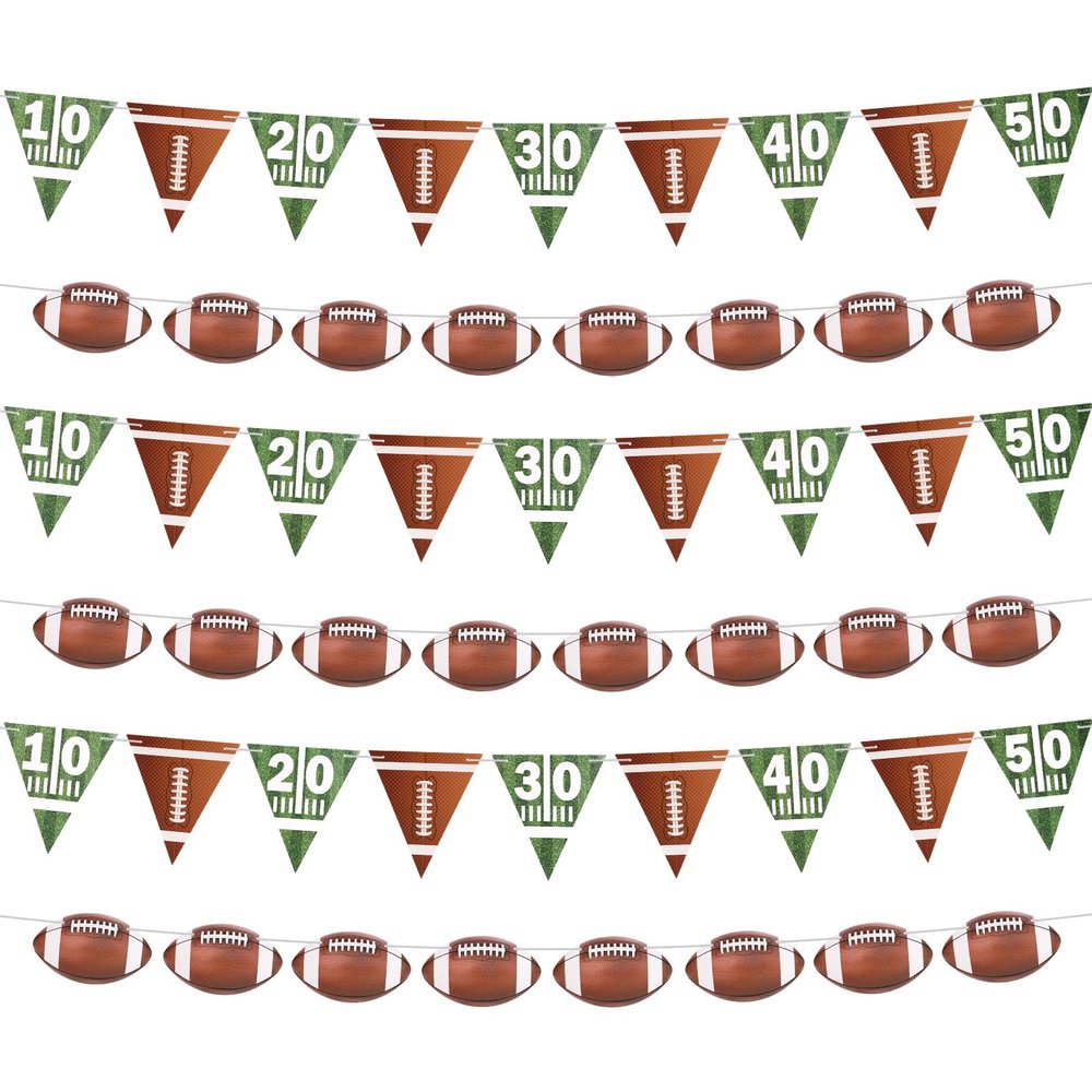 3pcs Football Banner & 3pcs Triangle Flags, Rugby Garland Banners and Triangle Flags Sports Themed Hanging Decorations Supplies for Indoor Outdoor Decor