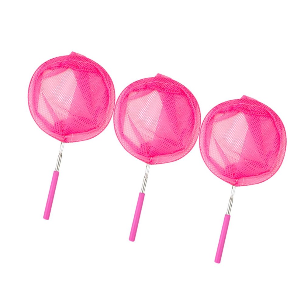 COOLHIYA 3pcs Telescopic Nets Extendable Stainless Steel Fishing Nets with -Slip Rubber Handle for Outdoor Catching Butterfly Small Fish Pink