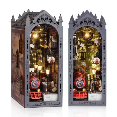 Foyucool Book Nook Kit, DIY Miniature House Kit for Adults, Dollhouse Booknook with LED Light Gifts for Family, Friends, Magic Train