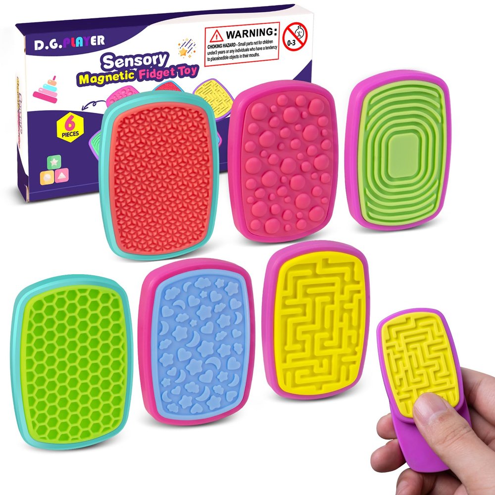 D.G.PLAYER Sensory Fidget Slider for Kids & Adults, Silicone Magnetic Toys for Stress Anxiety Relief Calming, Fidgets for Autism ADHD, Classroom Office Desk Must Haves - Ideal Travel School Gifts