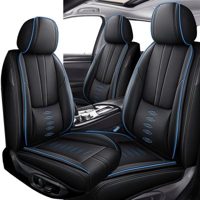 VIUDMEK Front Set Leather Seat Covers for VW Rabbit 2006-2009,Waterproof Full Wrapping Edge Car Seat Covers,Ergonomic Lumbar Support Car Seat Cover,Auto Interior(Black Blue,2PCS)