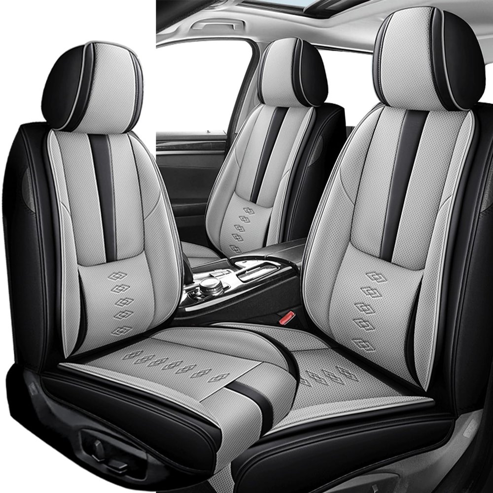 VIUDMEK Front Set Leather Seat Covers for VW GTI 2003-2014,Waterproof Full Wrapping Edge Car Seat Covers,Ergonomic Lumbar Support Car Seat Cover,Auto Interior(Black Gray,2PCS)