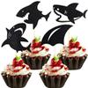 12Pcs Shark Cupcake Toppers  Black Glitter Shark Fin Cupcake Picks for Ocean Animal Theme Birthday Party Baby Shower Cupcake Decoration Supplies view 1