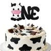 1Pc Black Cow One Cake Topper - Glitter Farm Animals First Birthday Cake Decoration for Cow Theme 1st Birthday Baby Shower Party Cake Decor view 1