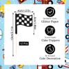 12 Pcs Race Flag Cupcake Toppers - Black Glitter Checkered Flag Cupcake Decorations for Race Car Theme Party Birthday Party Cake Decorations Supplies view 4