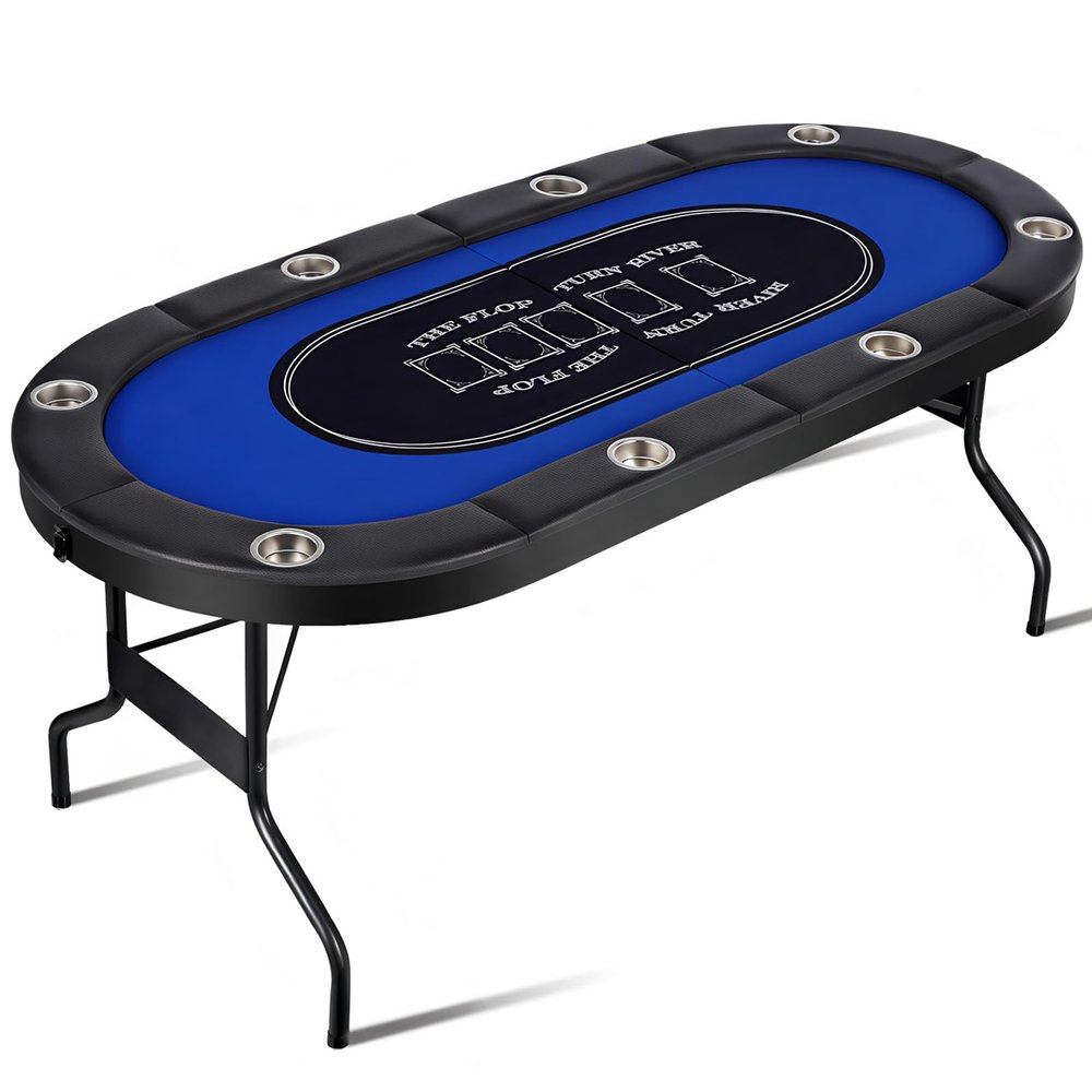 EVGTTI Foldable Poker Table 8 Player, 72 Inch with Padded Rails & Cup Holders, Portable Casino Table for Texas Holdem, Blackjack, and Home Game Rooms