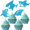 12Pcs Shark Cupcake Toppers  Blue Glitter Shark Fin Cupcake Picks for Ocean Animal Theme Birthday Party Baby Shower Cupcake Decoration Supplies view 1