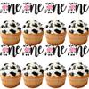 12Pcs Cow One Cupcake Toppers - Black Glitter Farm Animals First Birthday Cupcake Decorations for Cow Theme 1st Birthday Baby Shower Party Cake Decor view 1
