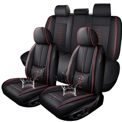 VIUDMEK Full Set Leather Seat Covers for Chevy Malibu Hybrid 2009-2019,Waterproof Full Wrapping Edge Car Seat Covers,Ergonomic Lumbar Support Car Seat Cover,Auto Interior(Black Red,5PCS)