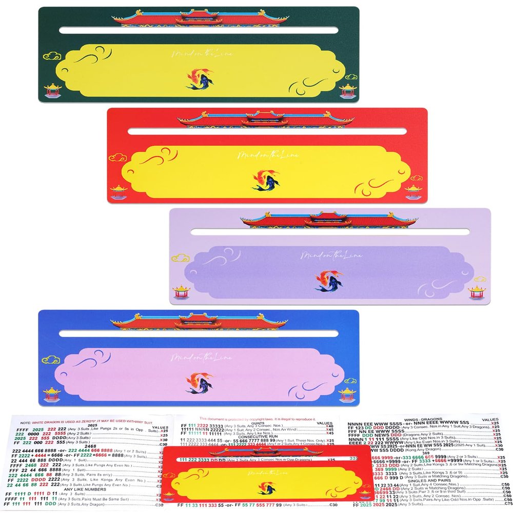 Adkoat 4PCS Chinoiserie Mahjong Line Finder - Mah Jongg Card Guided Reading Ruler Tracker Tool for Beginner Seniors - ADHD Dyslexia Overlays Aid Maker Reader - Mah Jongg Accessories and Gifts