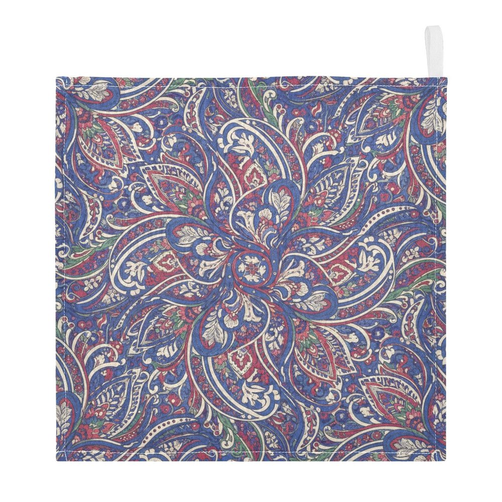 GuoChe Blue and Red Paisley Pattern 3-Pack Cotton Washcloths for Kids, Towels for Boy, Girl, Absorbent Face Cloths