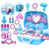Disne Frozen Girls Makeup Role-Playing Set: 3-in-1 Beauty Luggage with Fashion Accessories, Made of Safe ABS Material, Princess Role-Playing Toy for Girls, Birthday Gifts (Blue) view 1
