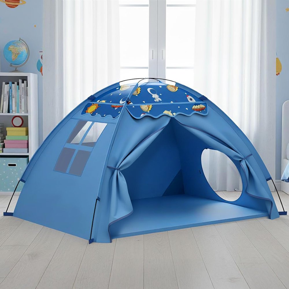 AFUNX Kids Play Tent, Space Theme Indoor Tent with Tunnel Port, Foldable Playhouse for Boys and Girls, Ideal House for Imaginative Play,Perfect Kids Gift- 70" x 45" x 43"