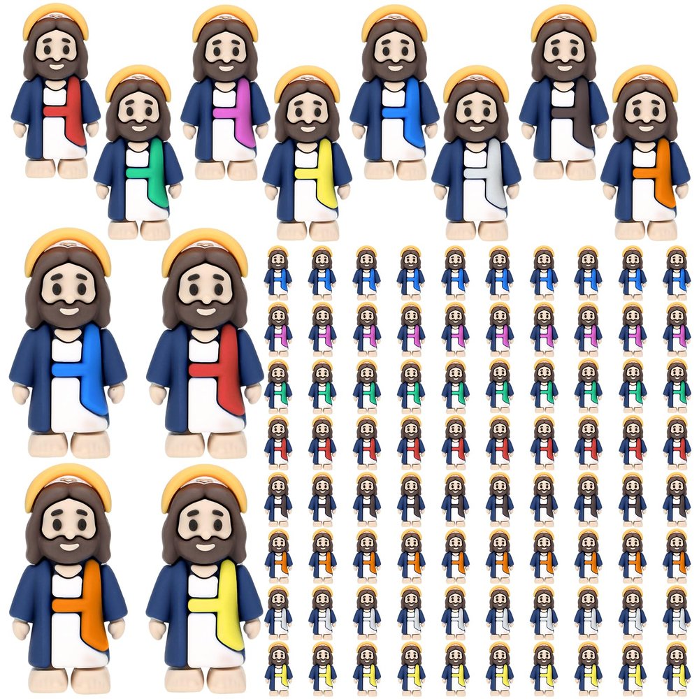 Comkrivy 80 Pcs Little Jesus Figures, 8 Colors Mini Jesus Figurines in Bulk, Easter Egg Stuffers, Tiny Figure for Hide and Seek, Sunday School, Baptism Gifts, Church Religious Party Favors (Stlye C)