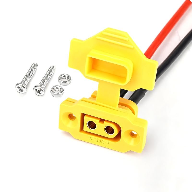 XT60E-F Female Connector for RC Models - Yellow with Dust Cover, 2.5mm Wire 15cm, 35A Rated Current, IP40, DC 500V, UL94 V0 Flame Retardant, for RC Batteries/Motors