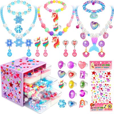 BEKALERZ Play Jewelry Set for Girls, Princess Dress Up Toddler Jewelry Toys with Rings & Earrings, Unicorn Costume Jewelry Gift for Ages 3-8, Perfect for Birthday or Christmas