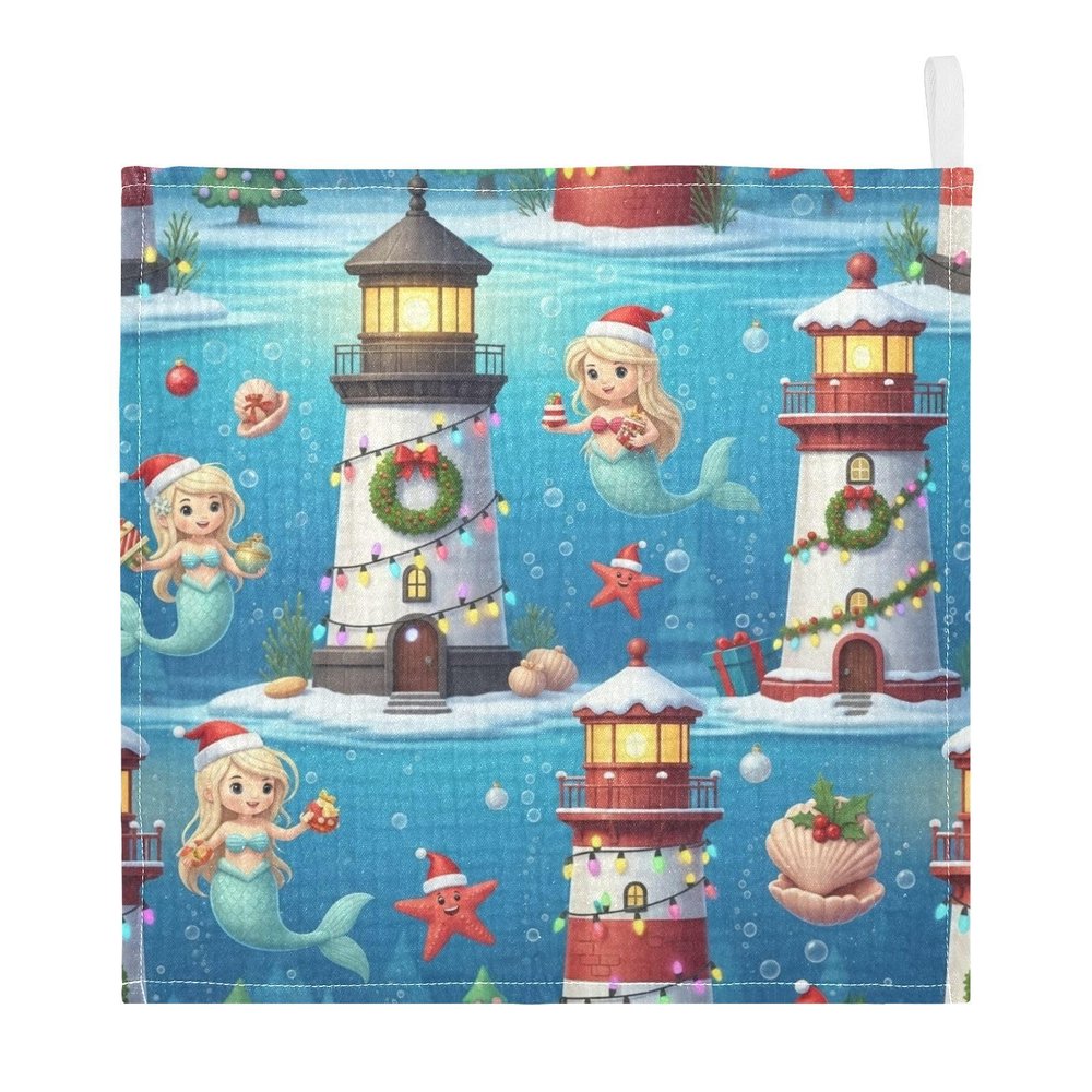 GuoChe Mermaids Lighthouses Christmas 5 Pack Muslin Washcloths for Unisex 100% Cotton for Kids Girls and Boys