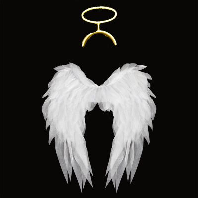 Angel Wings Glowing Halo Headband Set,Realistic Fairy Wings Halo Fancy Dress for Halloween Carnival Costume Party (Yellow)