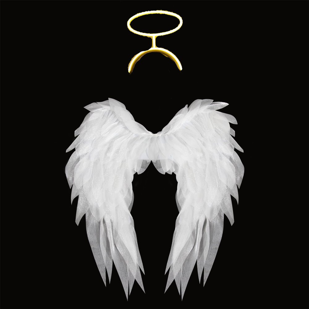 Angel Wings Glowing Halo Headband Set,Realistic Fairy Wings Halo Fancy Dress for Halloween Carnival Costume Party (Yellow)
