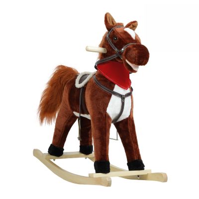 Rocking Horse for Kids Age 1-6, Ride-On Rocking Horse with Wooden Rockers, Moving Mouth and Wagging Tail, Musical Sounds, Baby Rockings Chair, Up to 265lbs (Dark Brown, M)