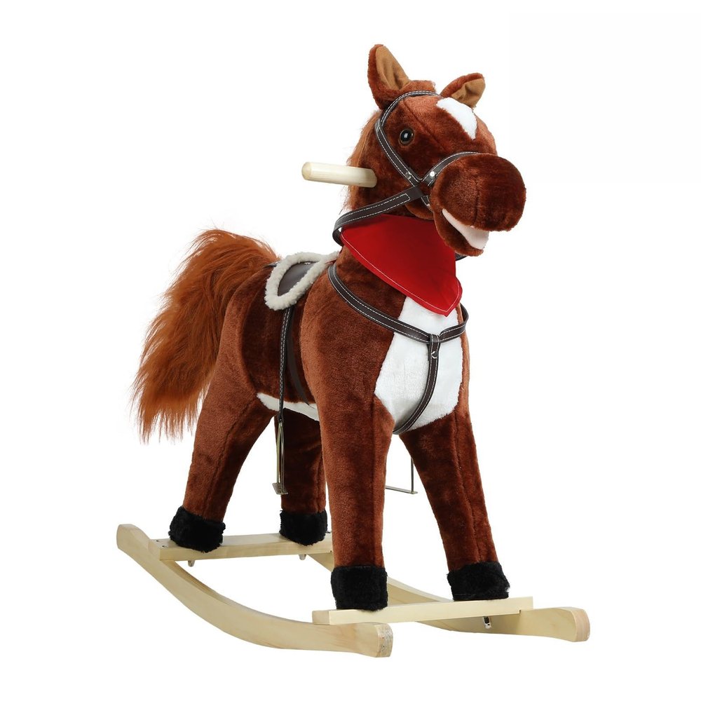 Rocking Horse for Kids Age 1-6, Ride-On Rocking Horse with Wooden Rockers, Moving Mouth and Wagging Tail, Musical Sounds, Baby Rockings Chair, Up to 265lbs (Dark Brown, M)