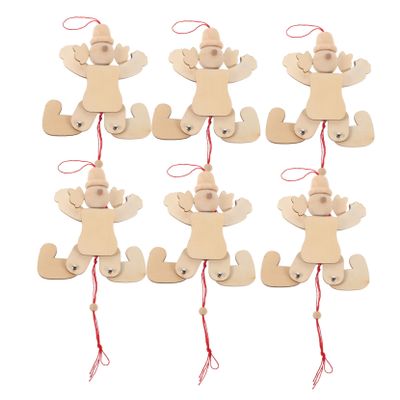 COOLHIYA 6pcs Unfinished Wooden Clown Marionette Puppets Pull String Puppet for Family Gathering Skill Development Natural Craft Home Decor