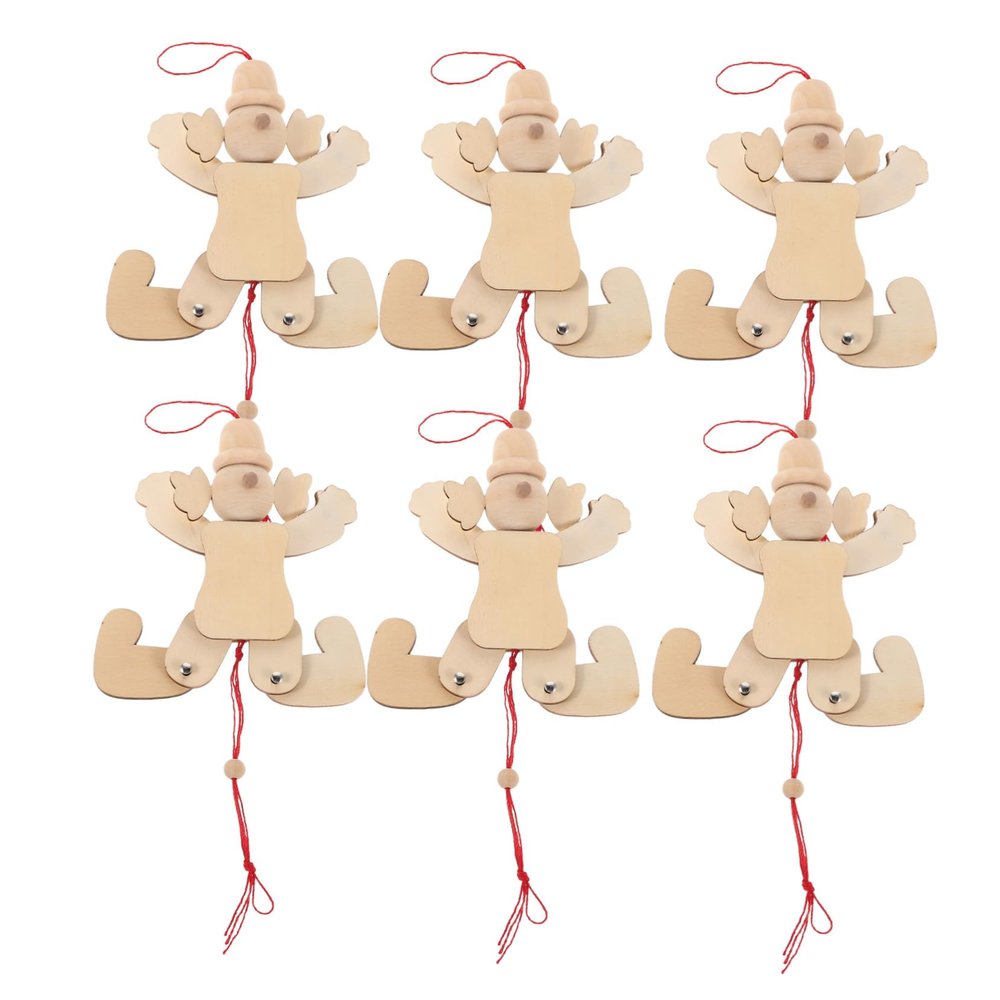 COOLHIYA 6pcs Unfinished Wooden Clown Marionette Puppets Pull String Puppet for Family Gathering Skill Development Natural Craft Home Decor