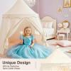Play Tent with Padded Mat, Star Lights and Flags, Large Playhouse Kids Castle Tents, Indoor Outdoor Game Tent, Portable Children Yurt Tents, Gift for Boys & Girls, 47''x45'', Cream view 2