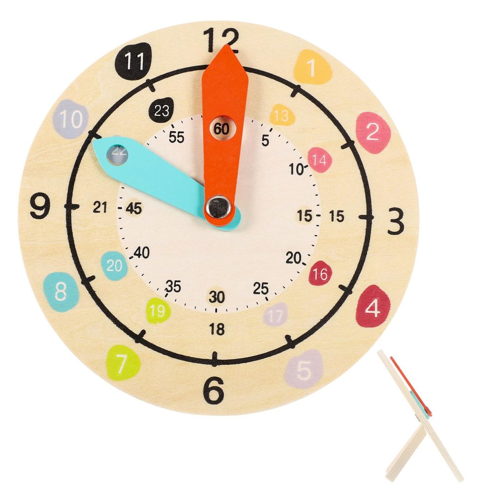 COOLHIYA Multifunctional Wooden Clock for Learning and Color Recognition Educational Preschool Teaching Clock Cartoon Style for Intellectual Development and Rule Understanding