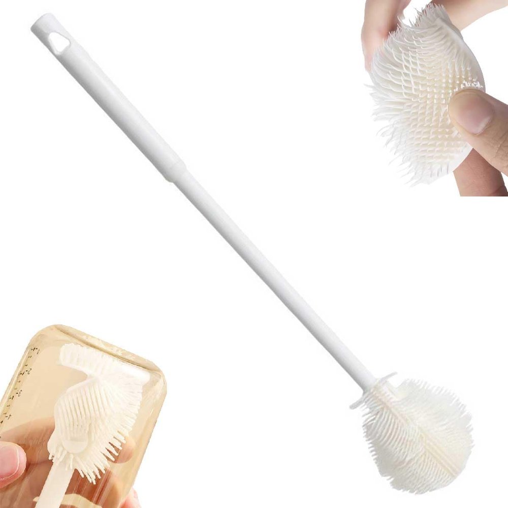 360 Flexible Silicone Bottle Brush with Long Handle,Foldable Soft Bristle Silicone Cup Brush,Water Bottle Cleaning,Cup Lid Cleaner,Deep Cleaning for Narrow Neck Bottles,Flasks Bottles (1 pcs)