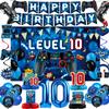 10th Birthday Decorations for Boys, Blue Video Game Party Decorations, Level 10 Backdrop, Banner, Hanging Swirls, Honeycomb Centerpieces, Foil & Latex Balloons for 10 Years Old Boy Birthday Decor view 1