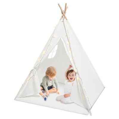 Foldable Kids Tent, Spacious Kids Play Tent with Light and Mat, Children Teepee Tent for Girls or Boys (White)