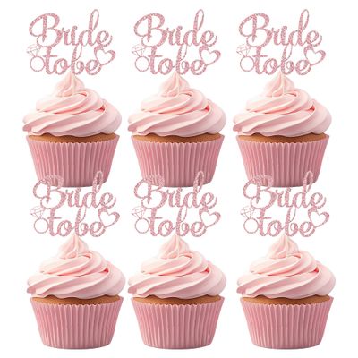 12PCS Bride to Be Cupcake Topper Set, Rose Gold Glitter Cake Decorations, Ideal for Bridal Shower Cupcake Decor