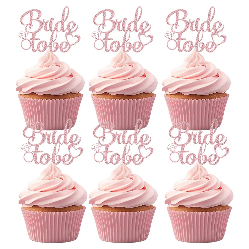 12PCS Bride to Be Cupcake Topper Set, Rose Gold Glitter Cake Decorations, Ideal for Bridal Shower Cupcake Decor