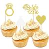 12PCS Gold & White Glitter Bride to Be Cupcake Toppers, Luxury Wedding Dress Diamond Ring Cupcake Toppers, No Assembly Bridal Shower Cake Decor Set view 1