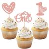 12PCS Rose Gold 1st Birthday Cake Topper Set, Heart-Shaped Cupcake Decors, Cake Decoration for Baby's First Birthday Party view 1