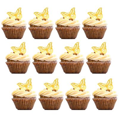 12PCS 3D Golden Paper Butterfly Cupcake Toppers, Exquisite Butterfly Cake Decorations, wedding & birthday party Decoration