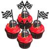 12PCS Racing Cake Toppers Set, Black & White Checkered Flag Cupcake Decors, Cake Decoration for Racing-Themed Party view 1