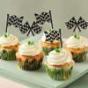 12PCS Racing Cake Toppers Set, Black & White Checkered Flag Cupcake Decors, Cake Decoration for Racing-Themed Party view 2