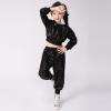 2Pcs Girls Dance Outfits Cropped Sequin Jacket Pants Set, Kids Hip Hop Dance Costumes for 80s 90s (Black, 3-4 Years) view 2